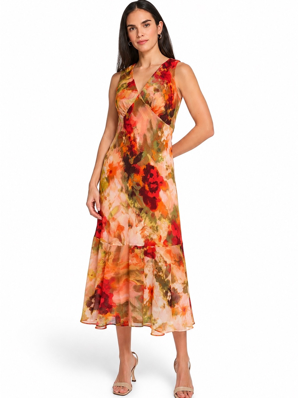 Calvin Klein Floral Chiffon Midi Dress – Size 8&10